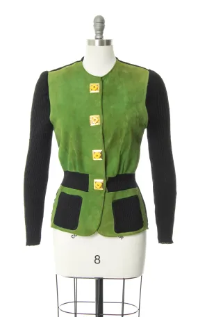 1930s 1940s Green Suede & Black Knit Wool SPORTIGAN | small/medium