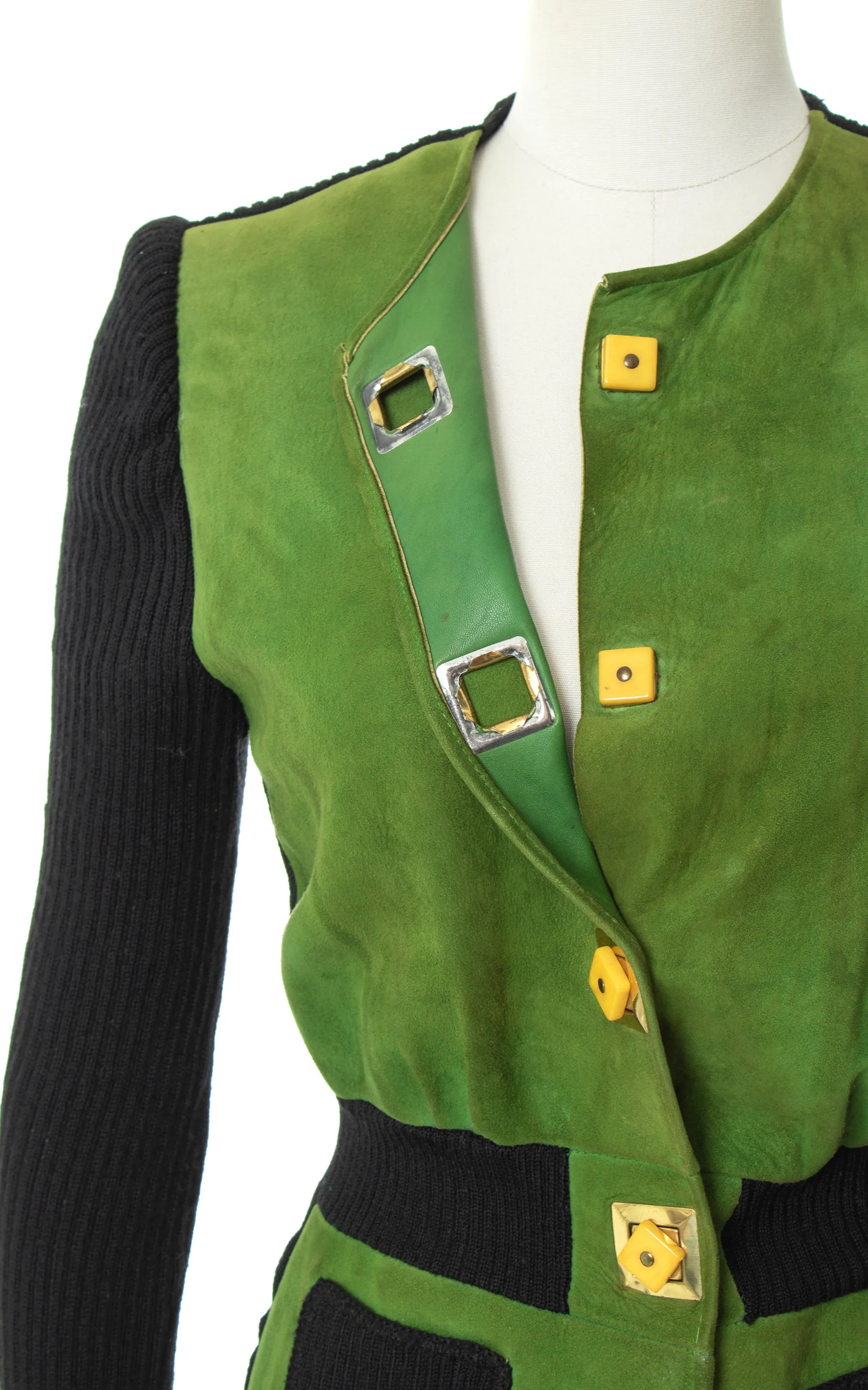1930s 1940s Green Suede & Black Knit Wool SPORTIGAN | small/medium