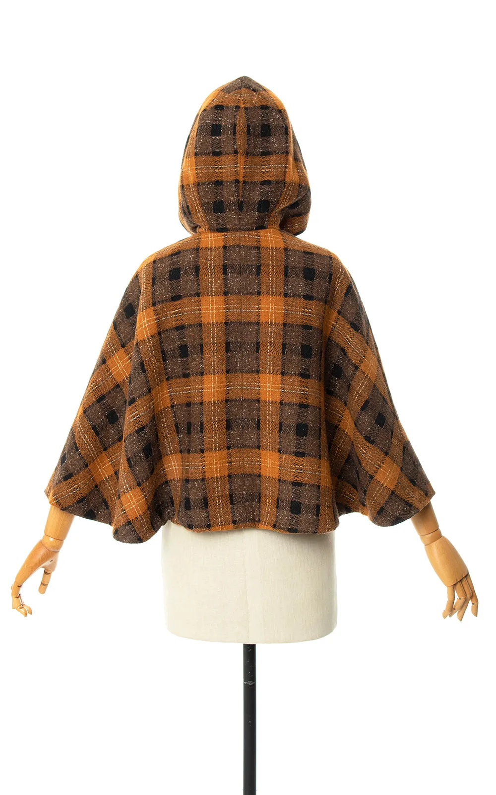 1950s 1960s Plaid Wool Hooded Cape | x-small/small/medium