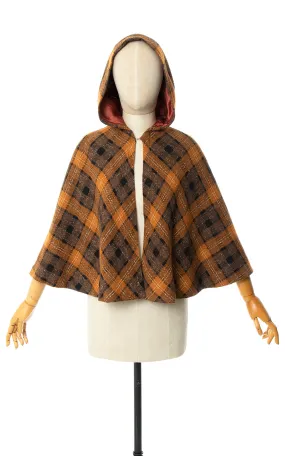 1950s 1960s Plaid Wool Hooded Cape | x-small/small/medium