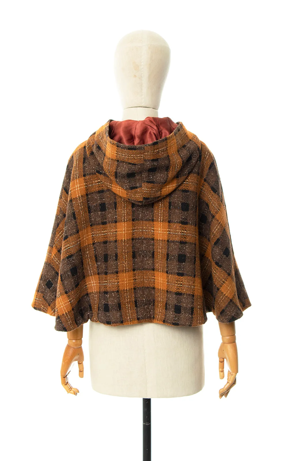 1950s 1960s Plaid Wool Hooded Cape | x-small/small/medium
