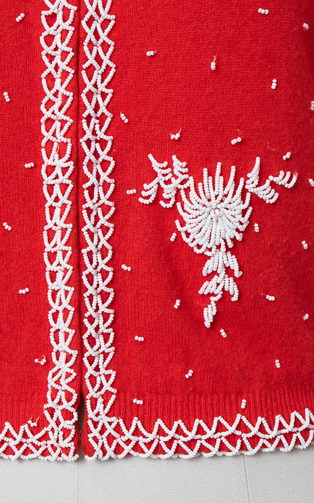 1950s Beaded Red Wool Cardigan | medium/large
