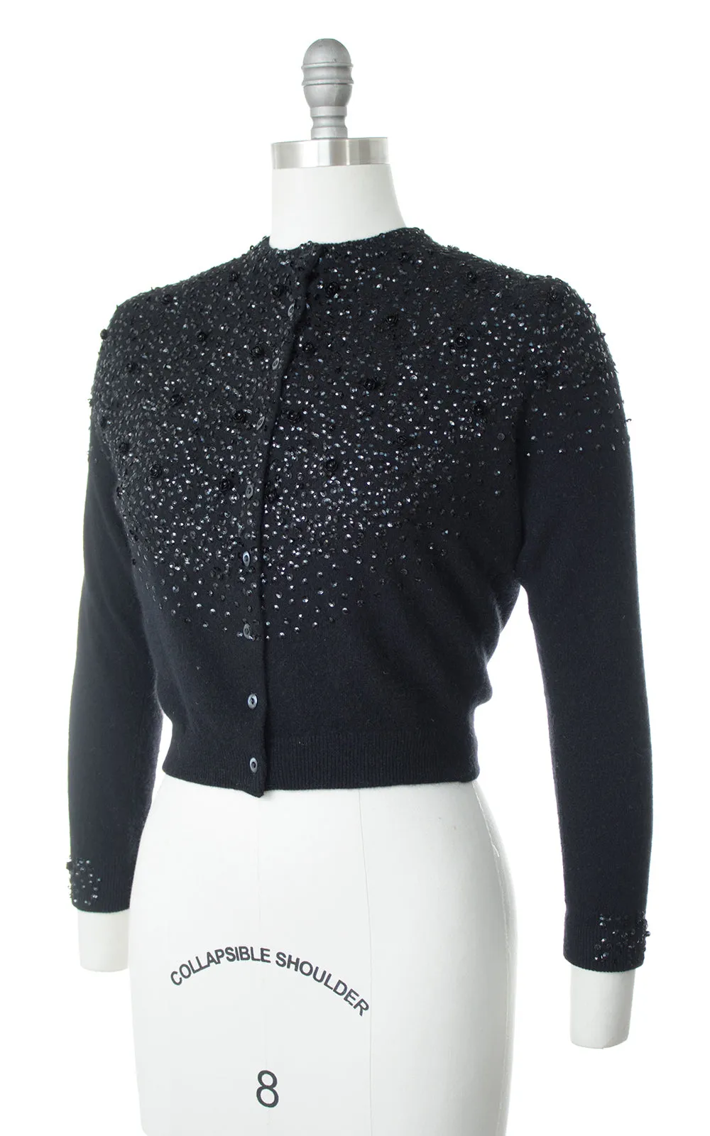 1950s Rose Sequin Beaded Wool Cardigan | small/medium
