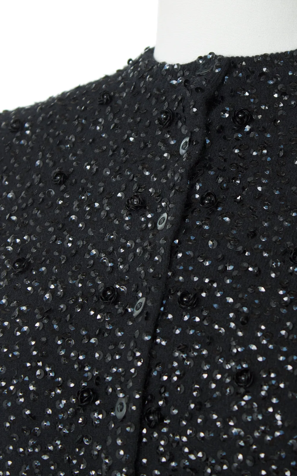 1950s Rose Sequin Beaded Wool Cardigan | small/medium