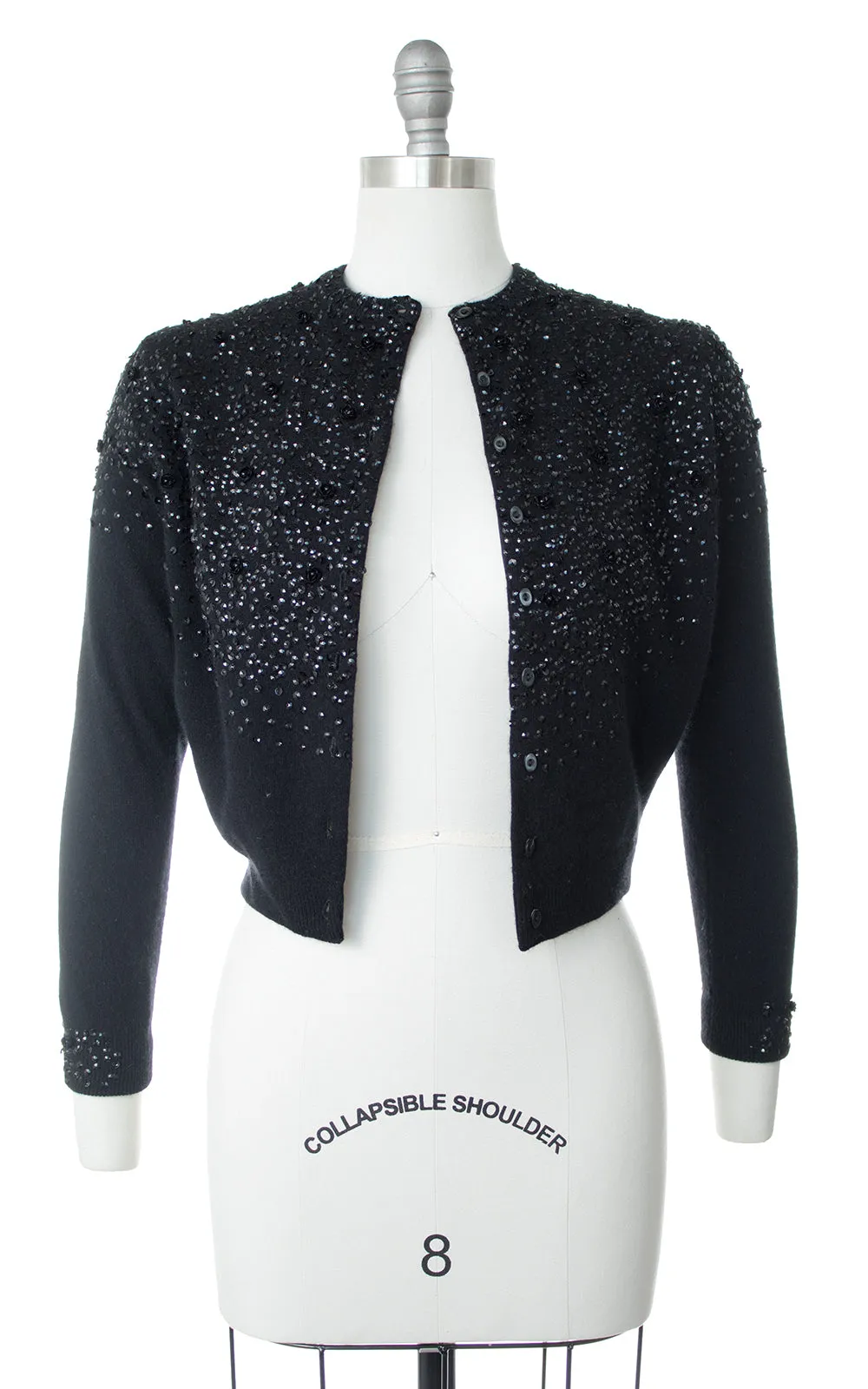 1950s Rose Sequin Beaded Wool Cardigan | small/medium