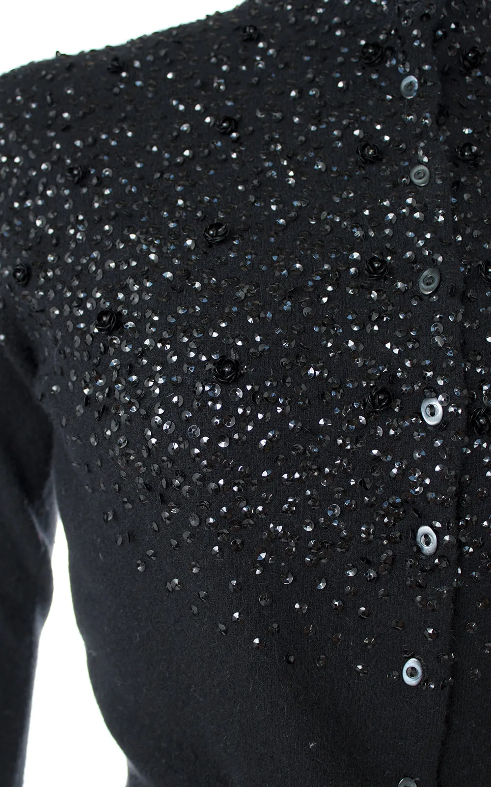 1950s Rose Sequin Beaded Wool Cardigan | small/medium