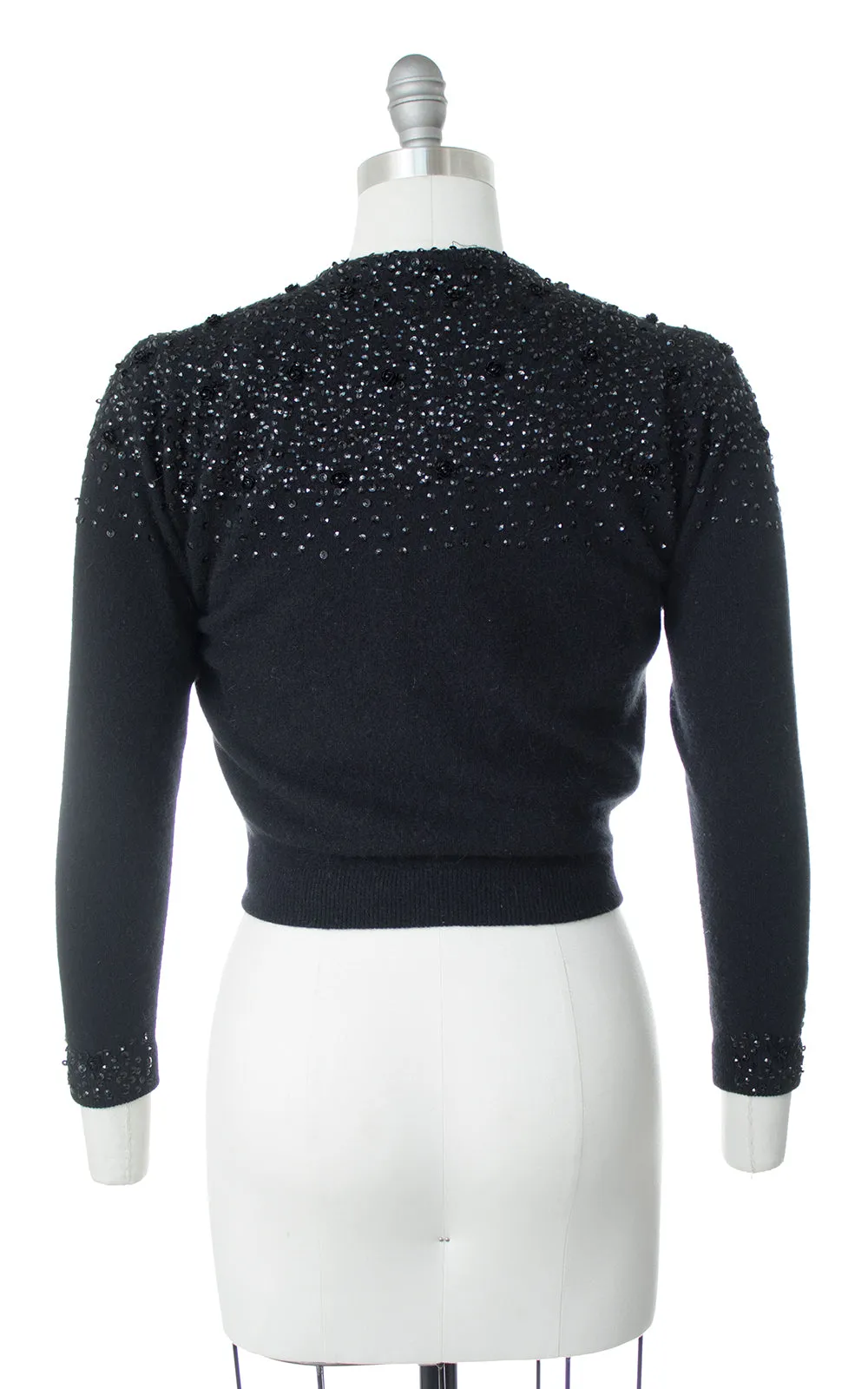 1950s Rose Sequin Beaded Wool Cardigan | small/medium