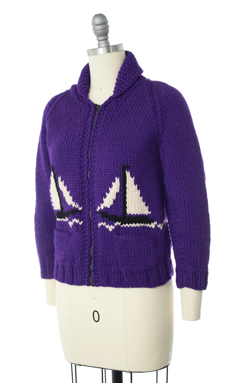 1950s Sailboat Novelty Knit Wool Cowichan Sweater | x-small/small