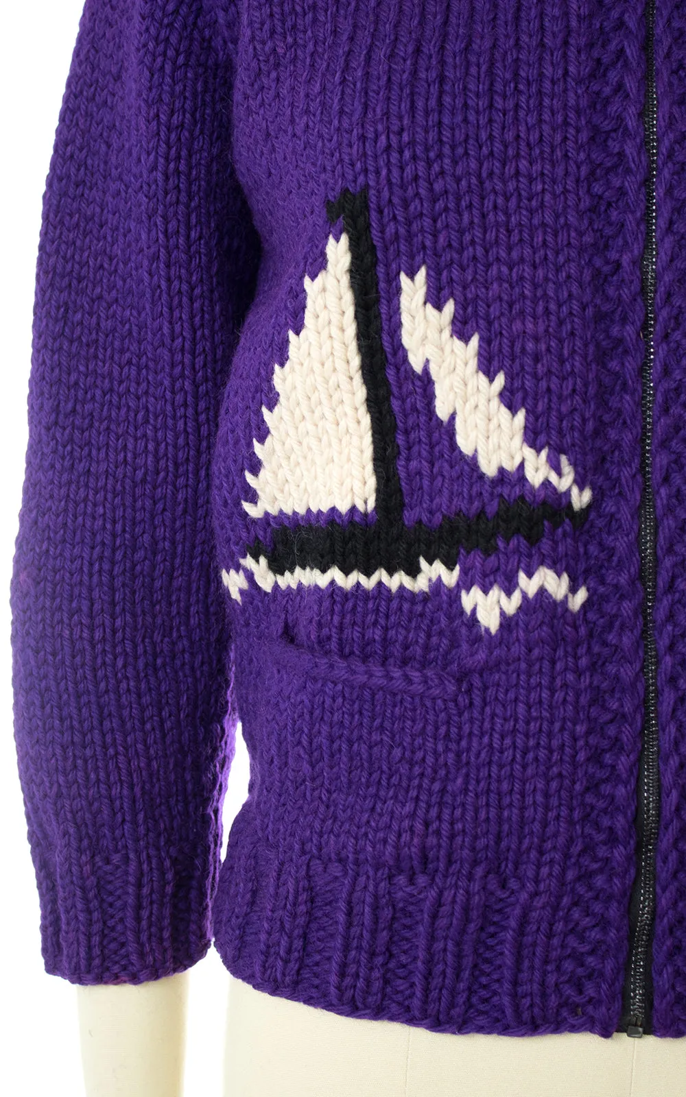 1950s Sailboat Novelty Knit Wool Cowichan Sweater | x-small/small