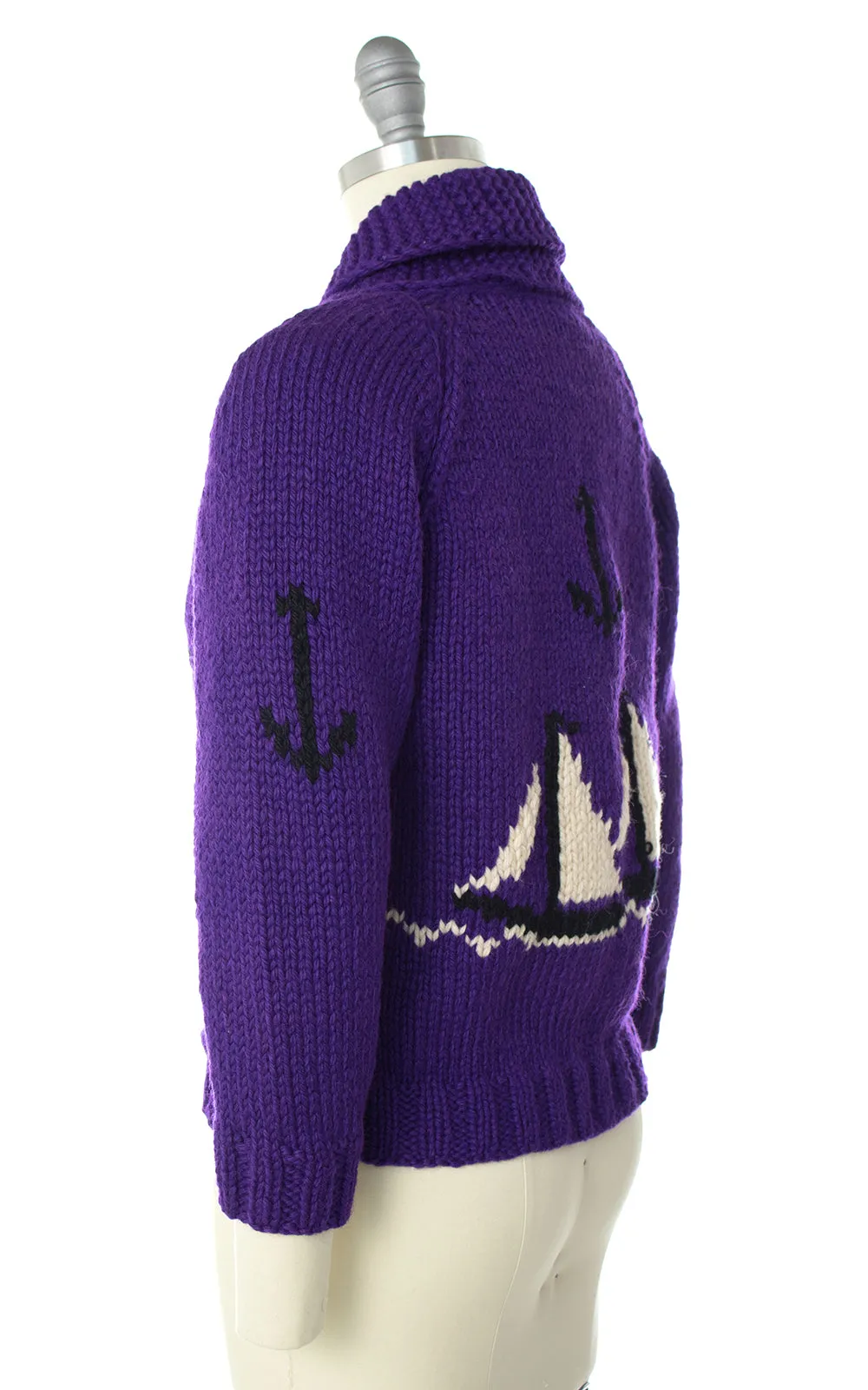 1950s Sailboat Novelty Knit Wool Cowichan Sweater | x-small/small