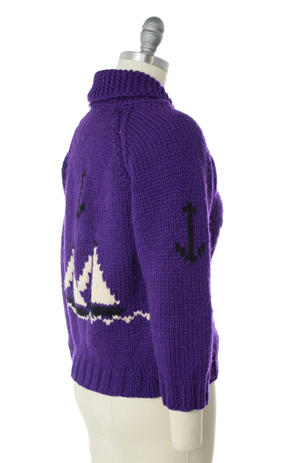 1950s Sailboat Novelty Knit Wool Cowichan Sweater | x-small/small