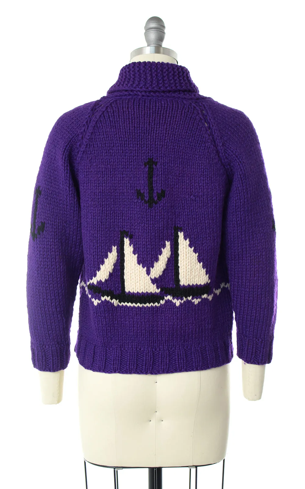 1950s Sailboat Novelty Knit Wool Cowichan Sweater | x-small/small