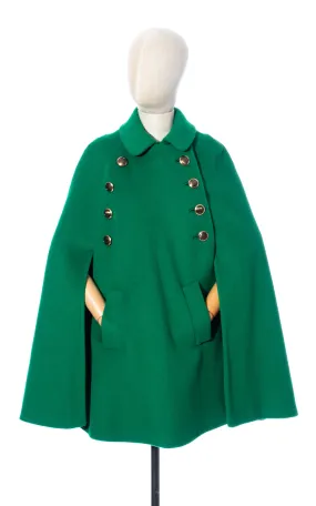 1960s 1970s Kelly Green Wool Cape | x-small/small/medium/large