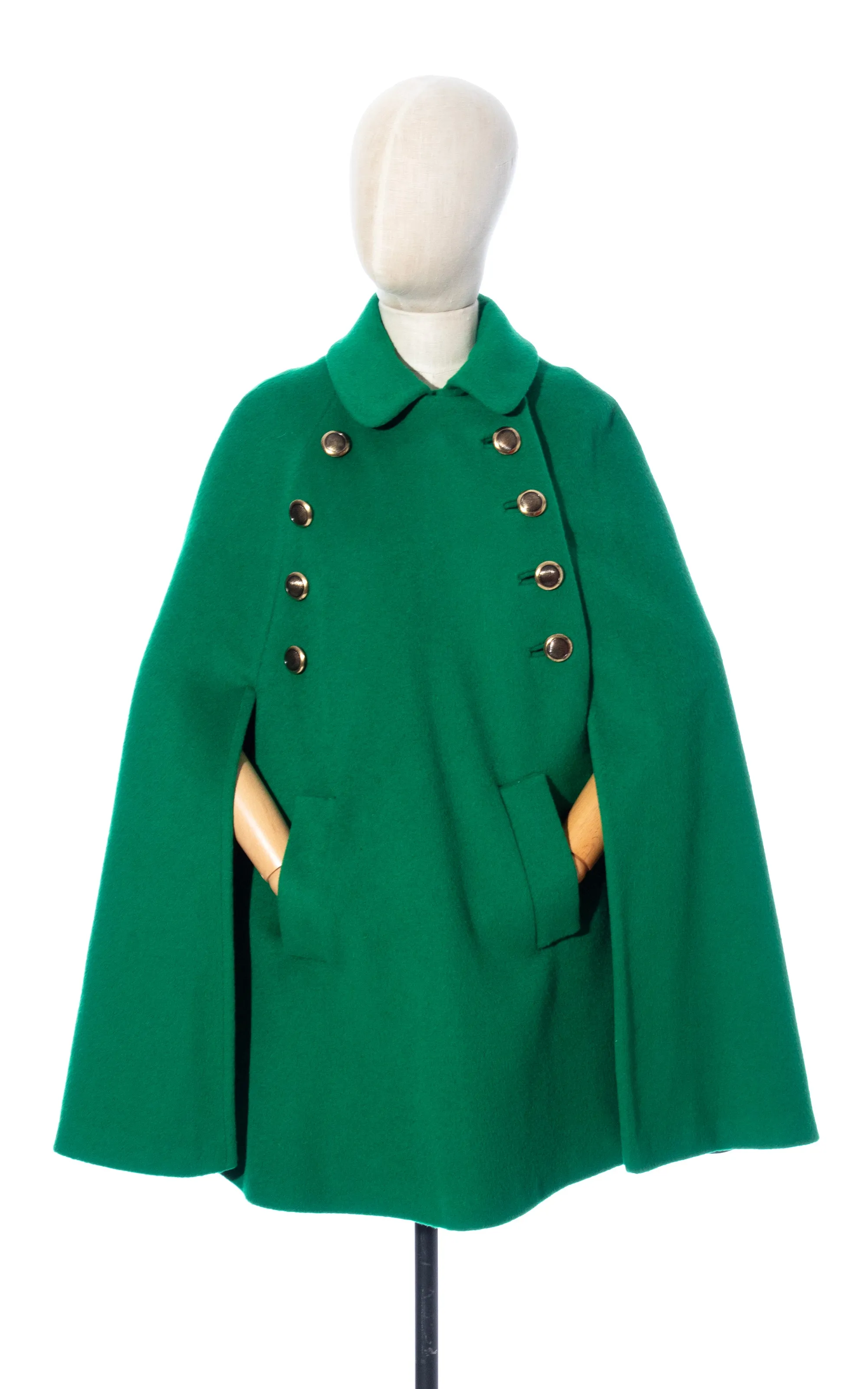 1960s 1970s Kelly Green Wool Cape | x-small/small/medium/large