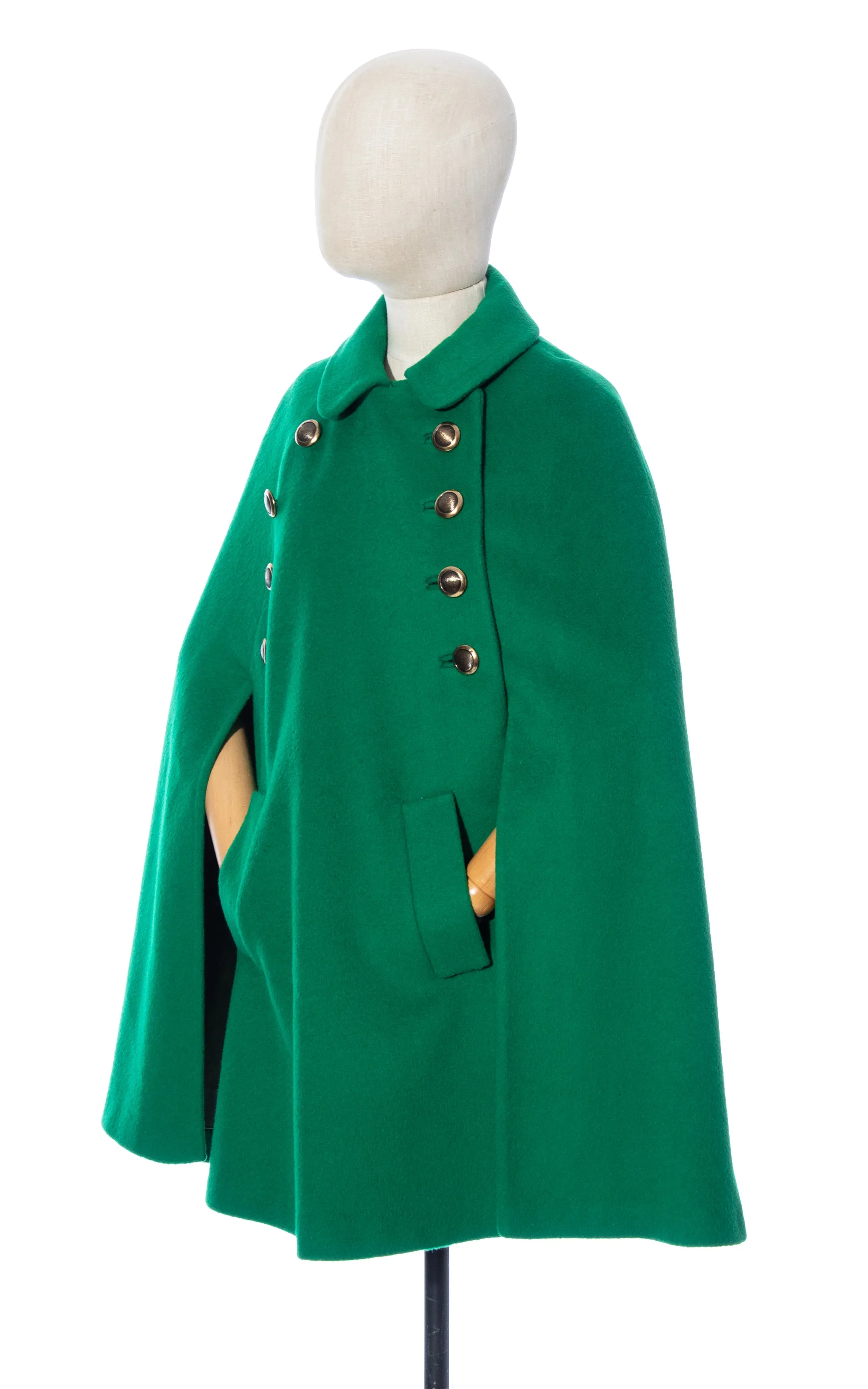 1960s 1970s Kelly Green Wool Cape | x-small/small/medium/large