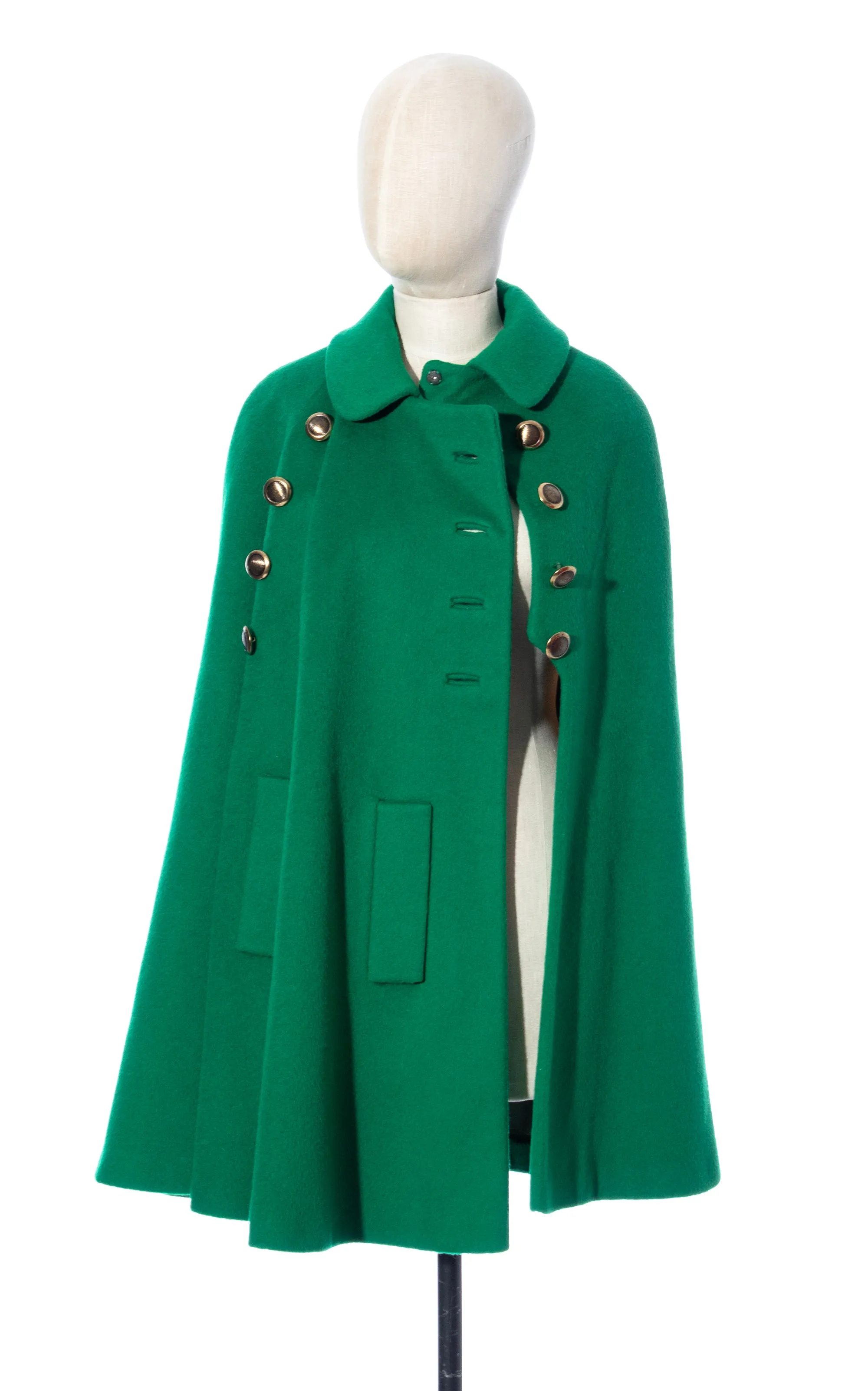 1960s 1970s Kelly Green Wool Cape | x-small/small/medium/large