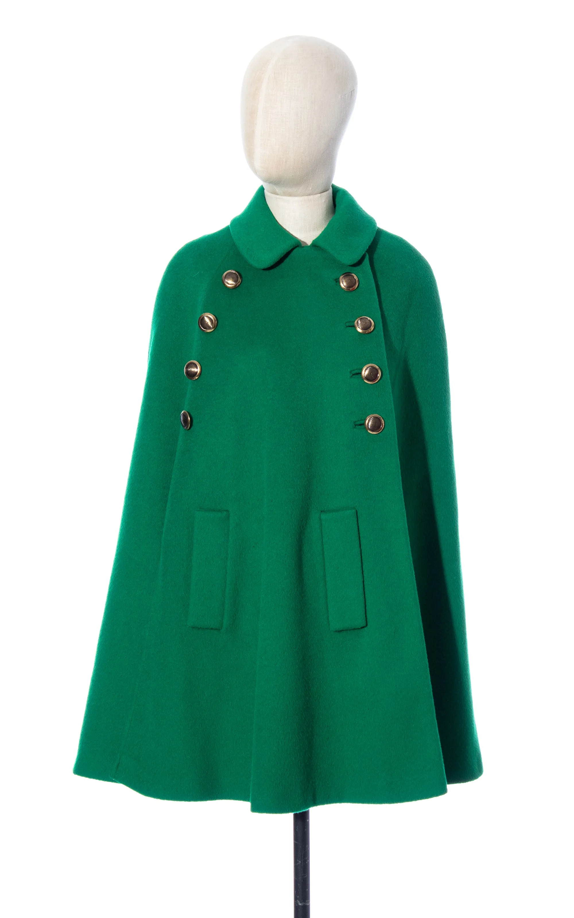 1960s 1970s Kelly Green Wool Cape | x-small/small/medium/large