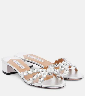Aquazzura Crystal Mirage embellished leather mules