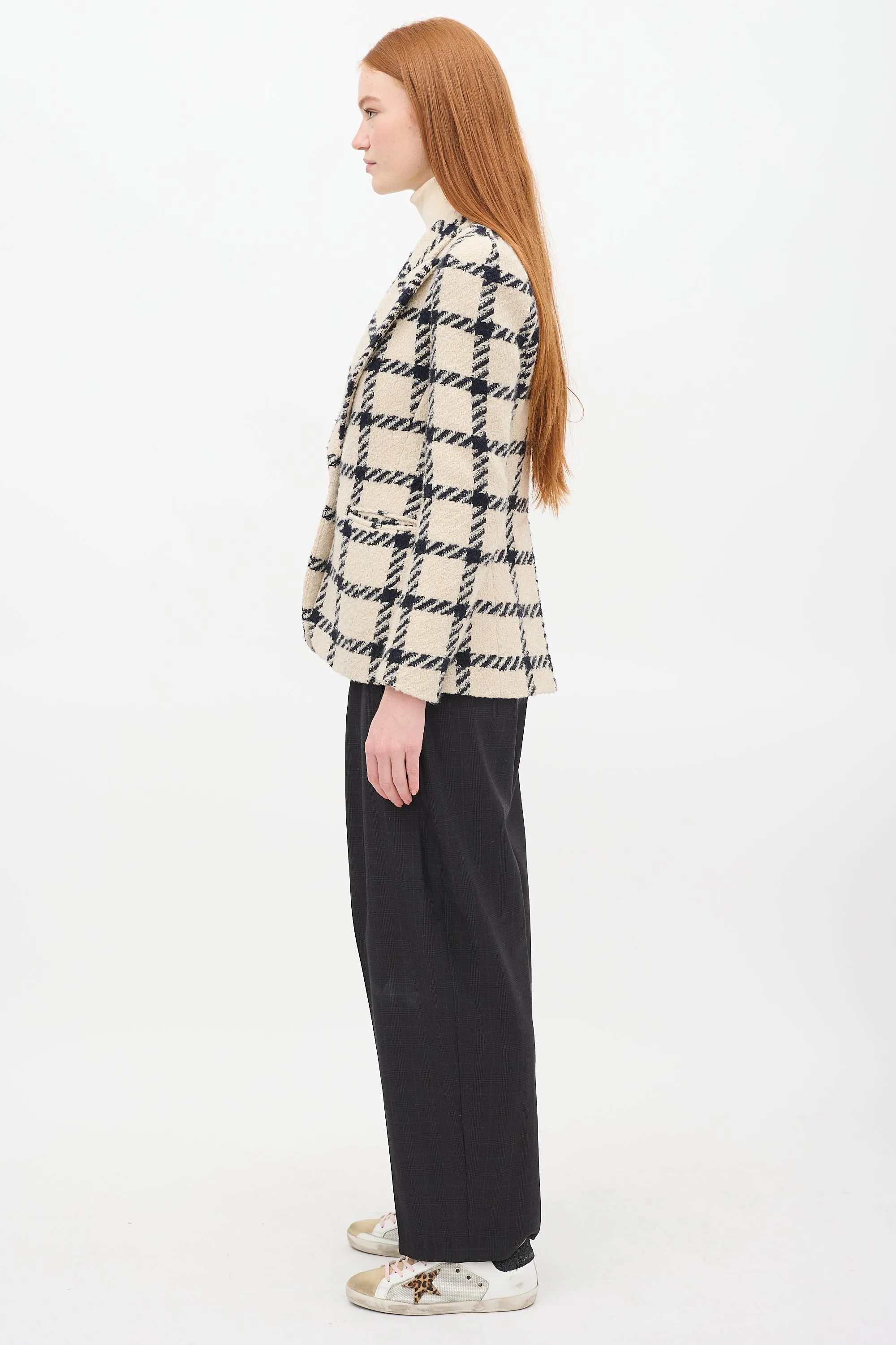 Beige & Black Wool Kioa Checkered Blazer