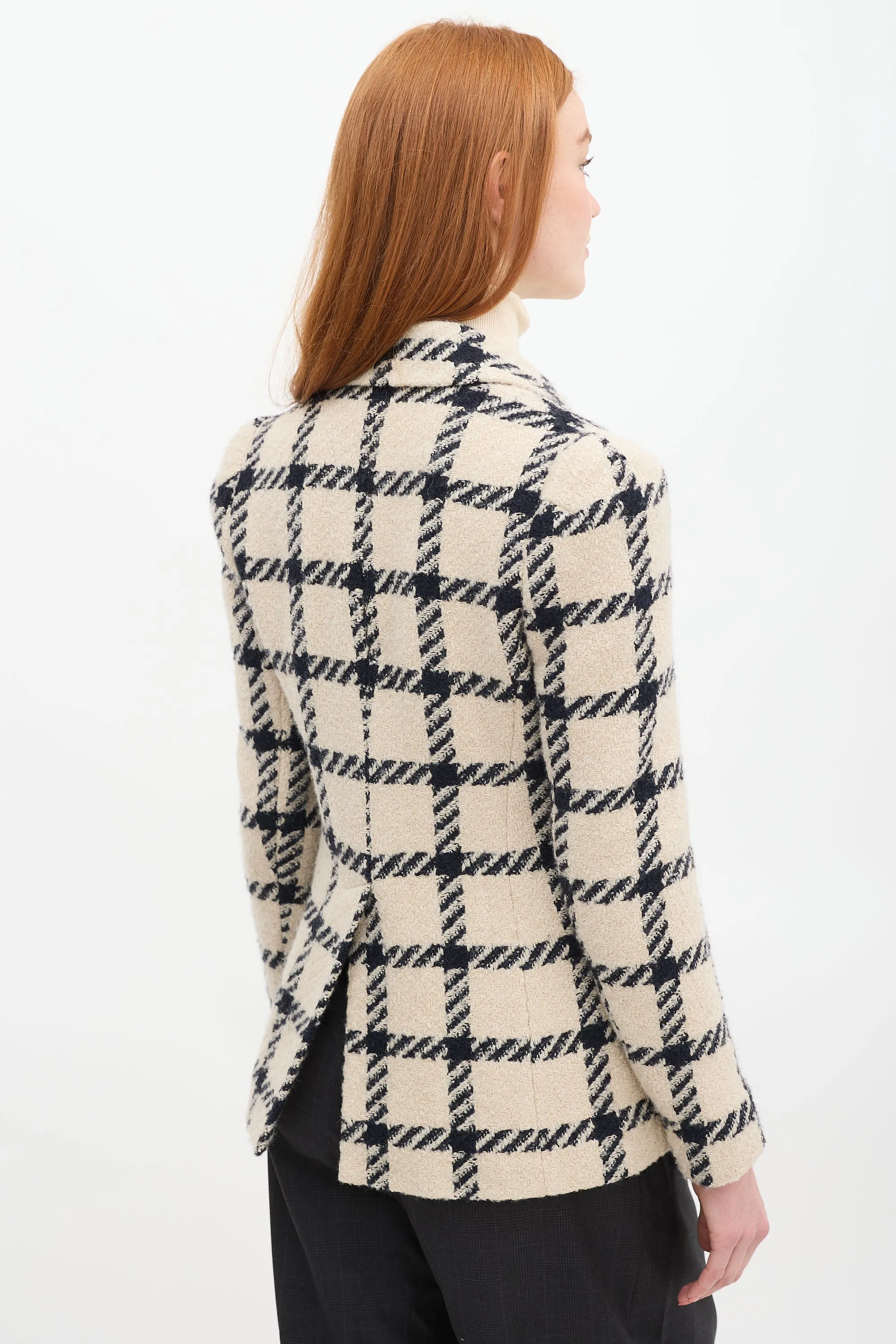 Beige & Black Wool Kioa Checkered Blazer