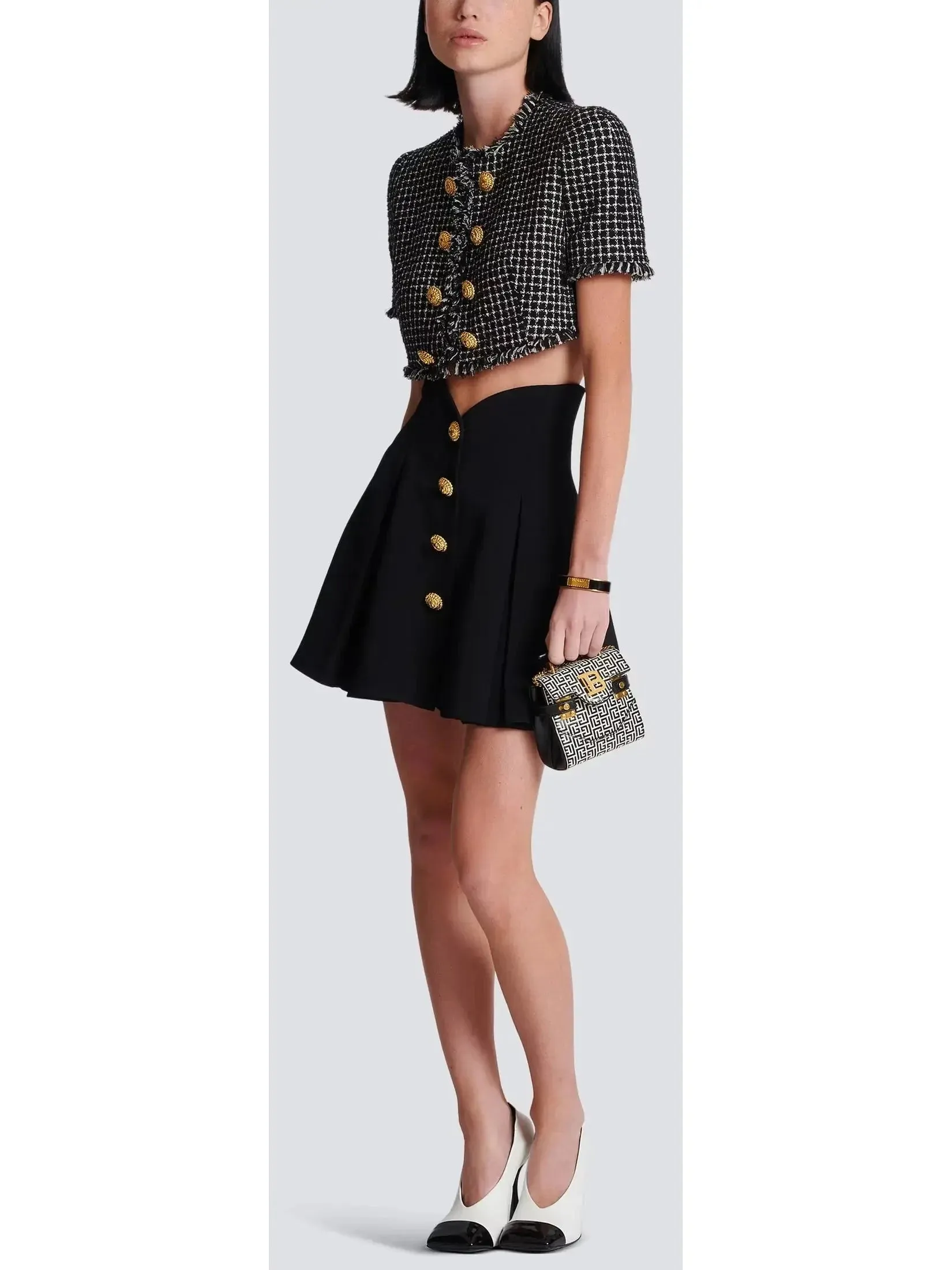 Black Pleated Crepe Tulip Skirt