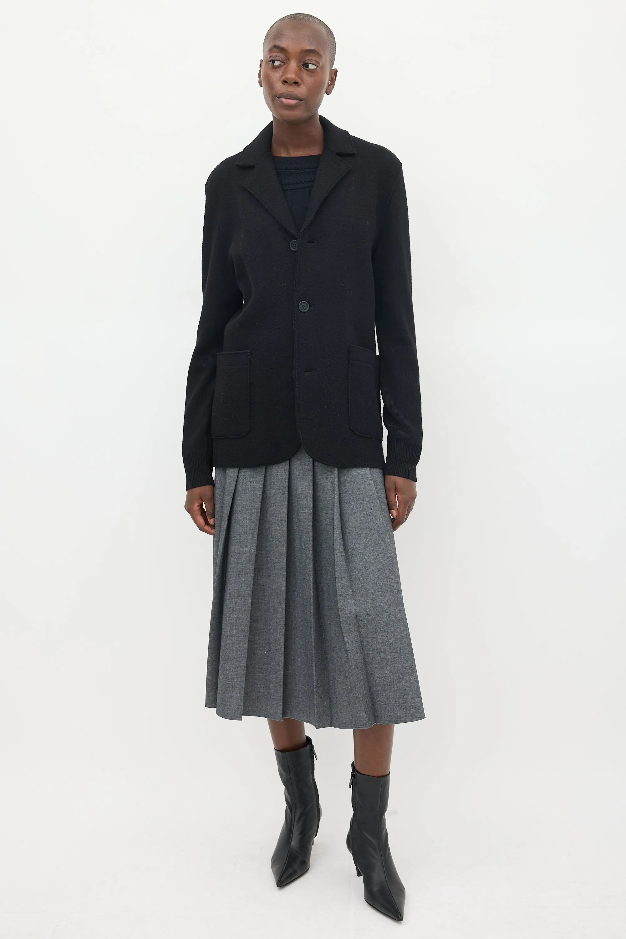 Brit Black Wool & Ribbed Sleeve Jacket