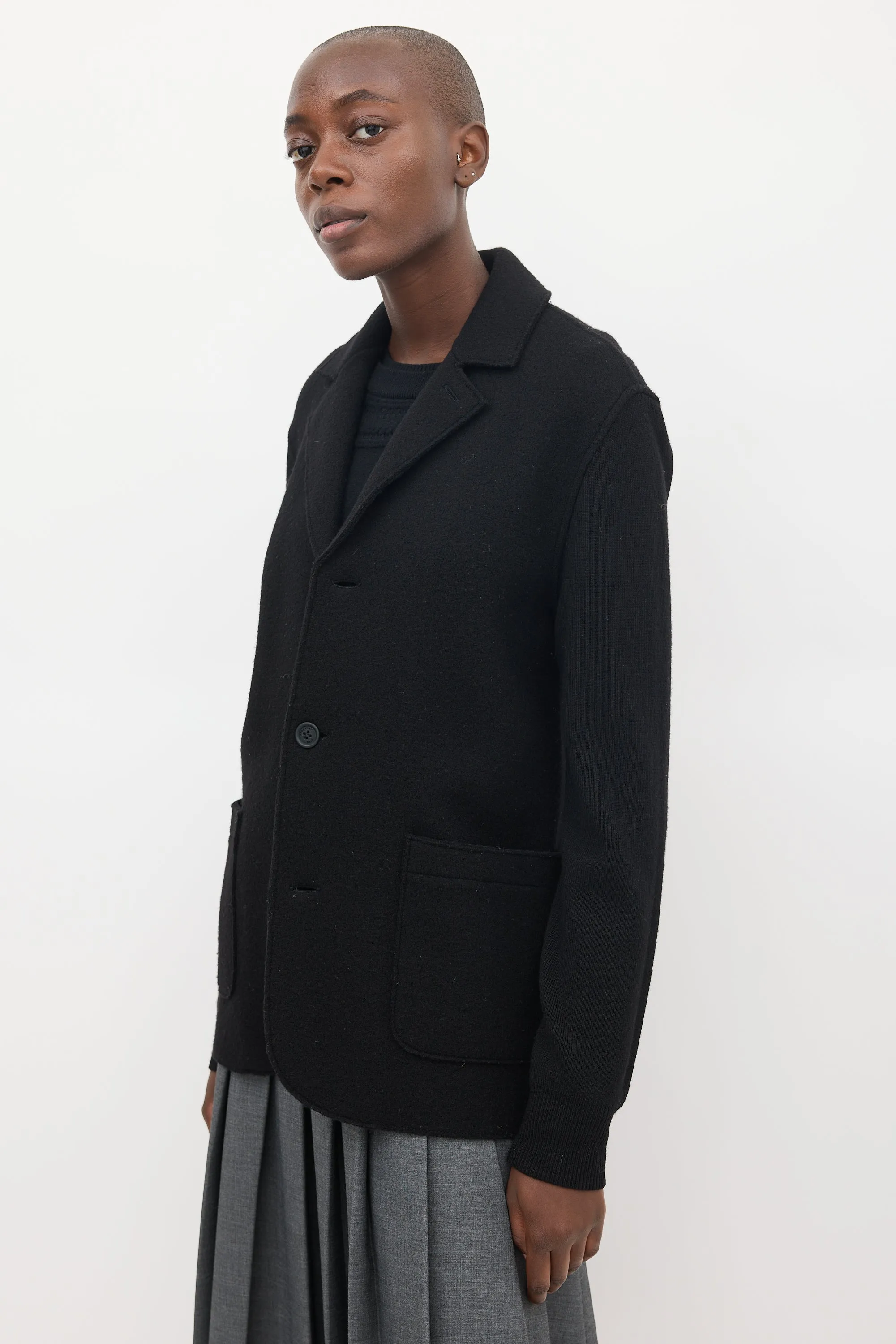 Brit Black Wool & Ribbed Sleeve Jacket