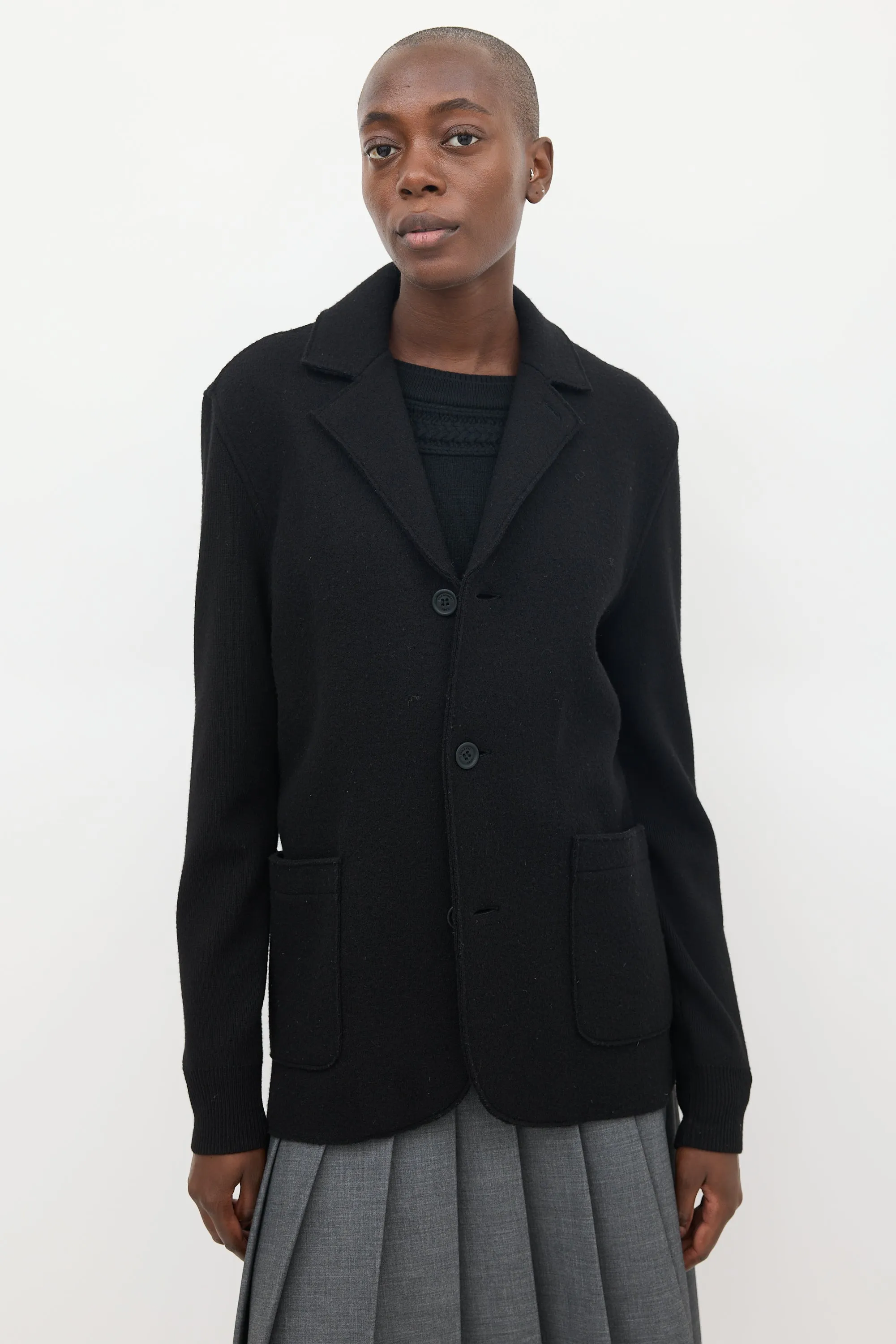 Brit Black Wool & Ribbed Sleeve Jacket