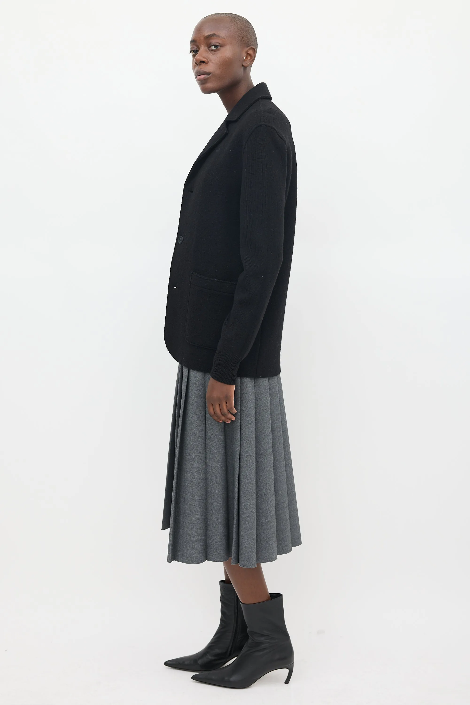 Brit Black Wool & Ribbed Sleeve Jacket