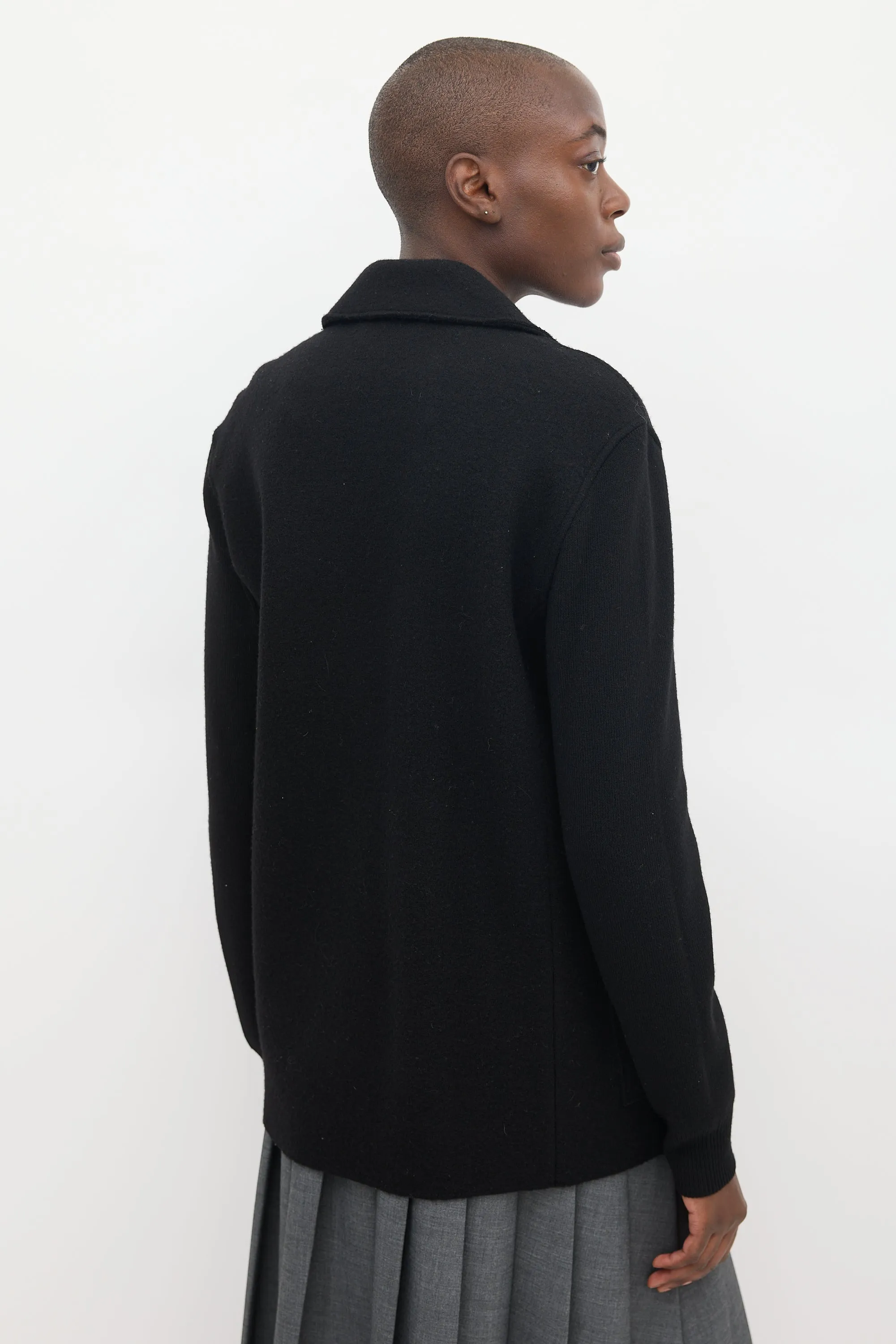 Brit Black Wool & Ribbed Sleeve Jacket