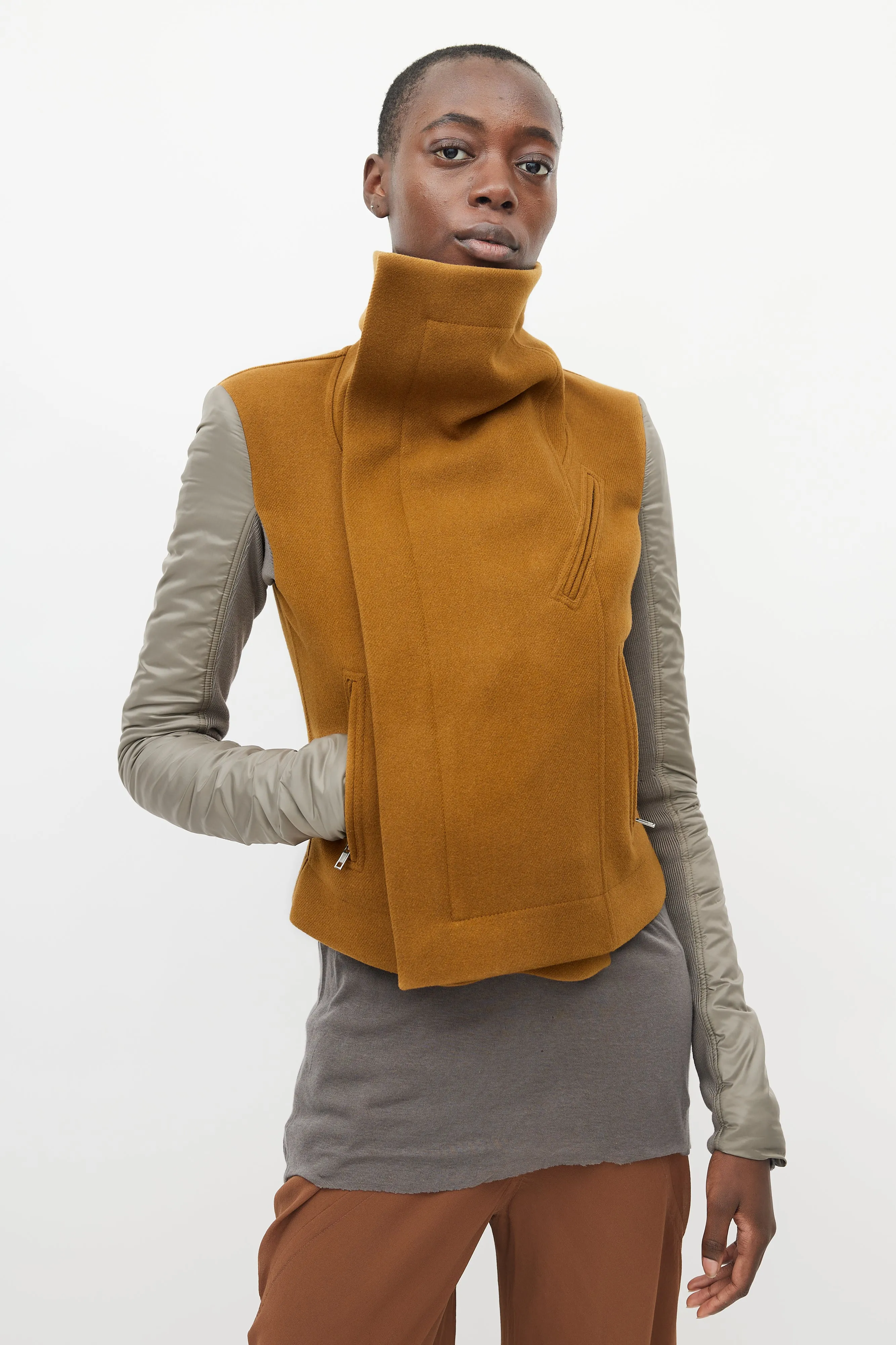 Brown & Taupe Wool Nylon Jacket