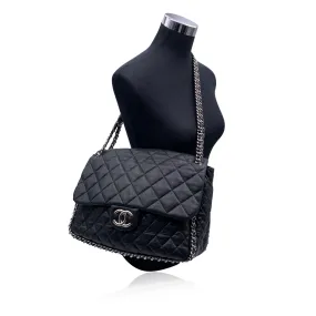 CHANEL Black Quilted Lambskin Chain Around Maxi Shoulder Bag