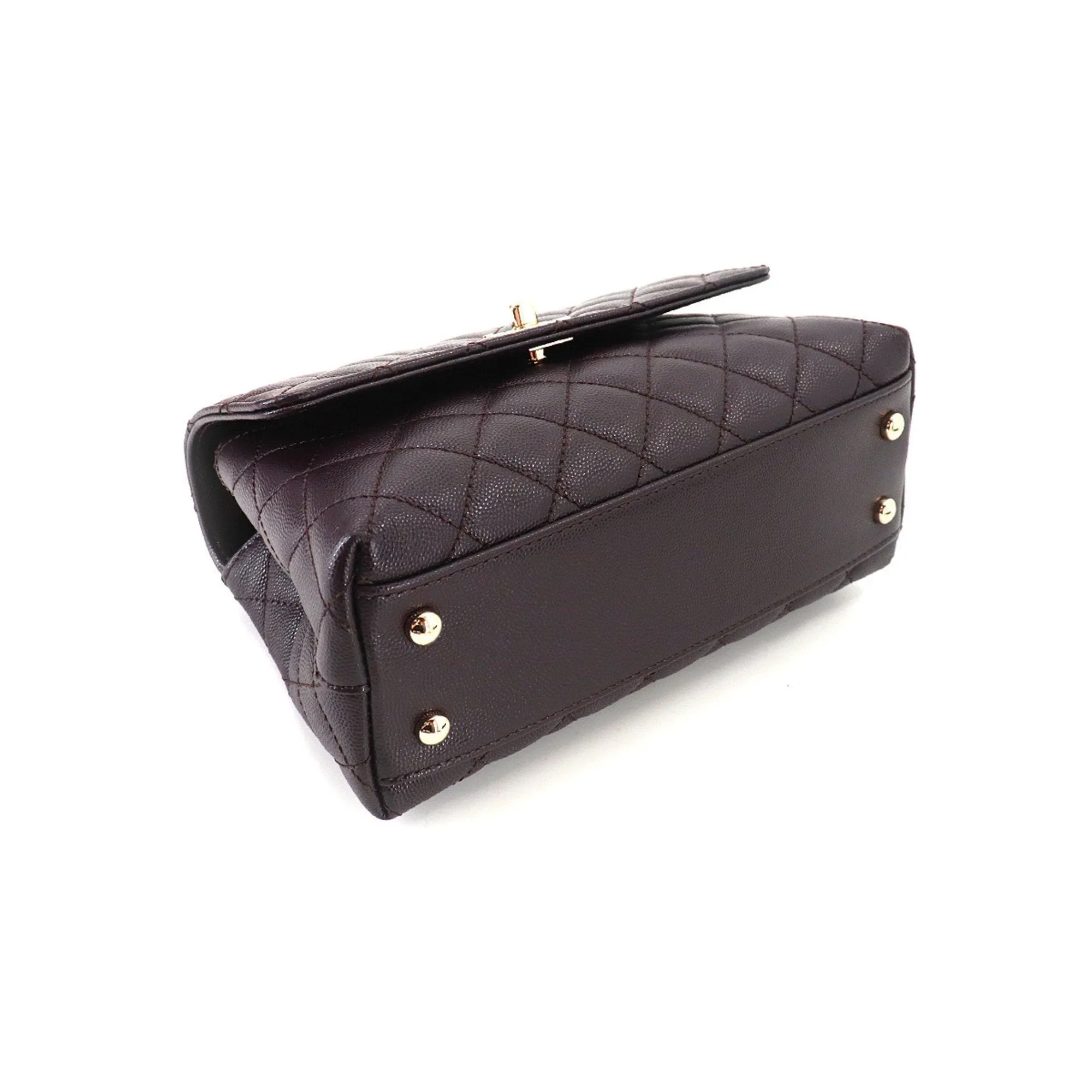 Chanel Coco Handle Matelasse 2way Hand Shoulder Bag Caviar Skin Leather Dark Brown A92990