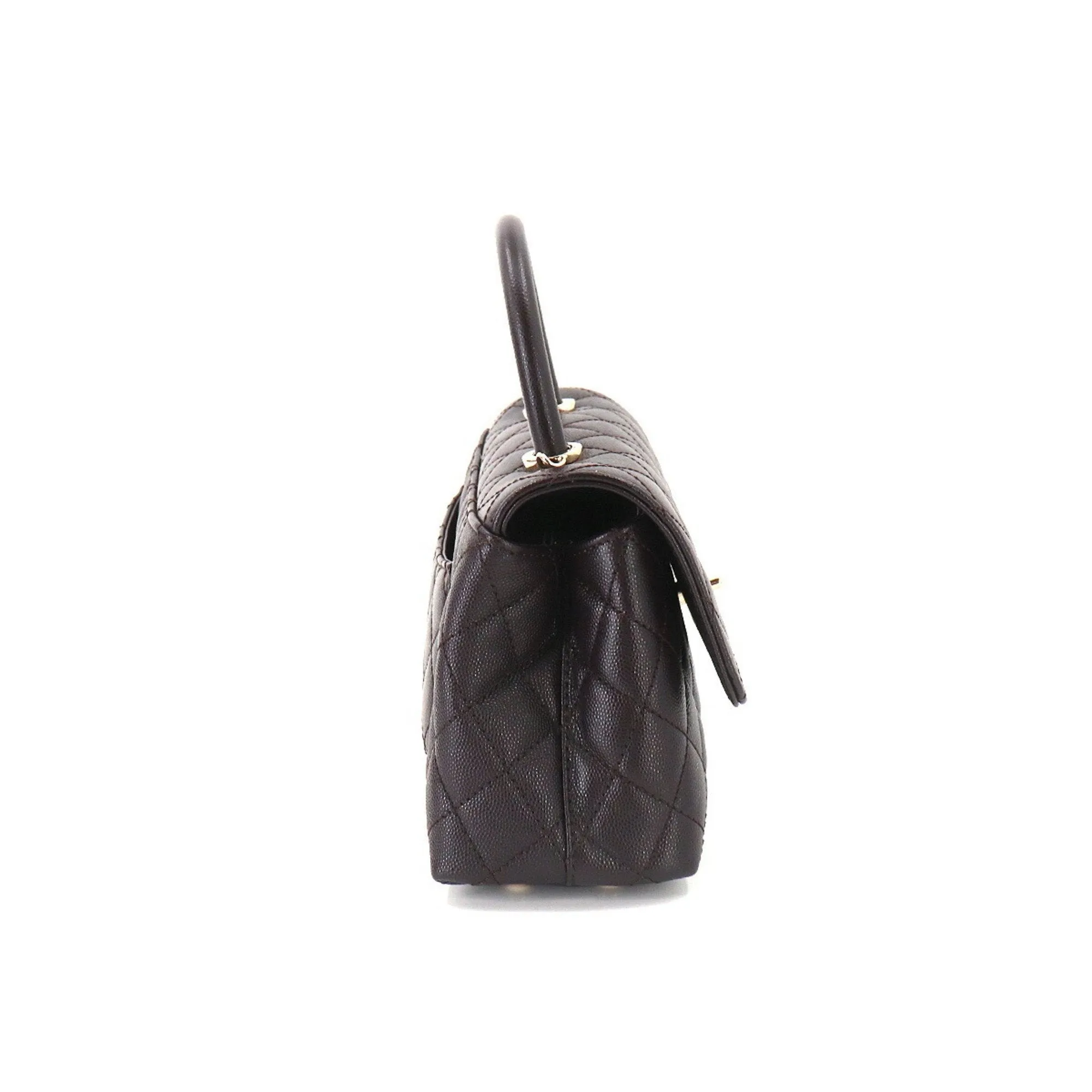 Chanel Coco Handle Matelasse 2way Hand Shoulder Bag Caviar Skin Leather Dark Brown A92990