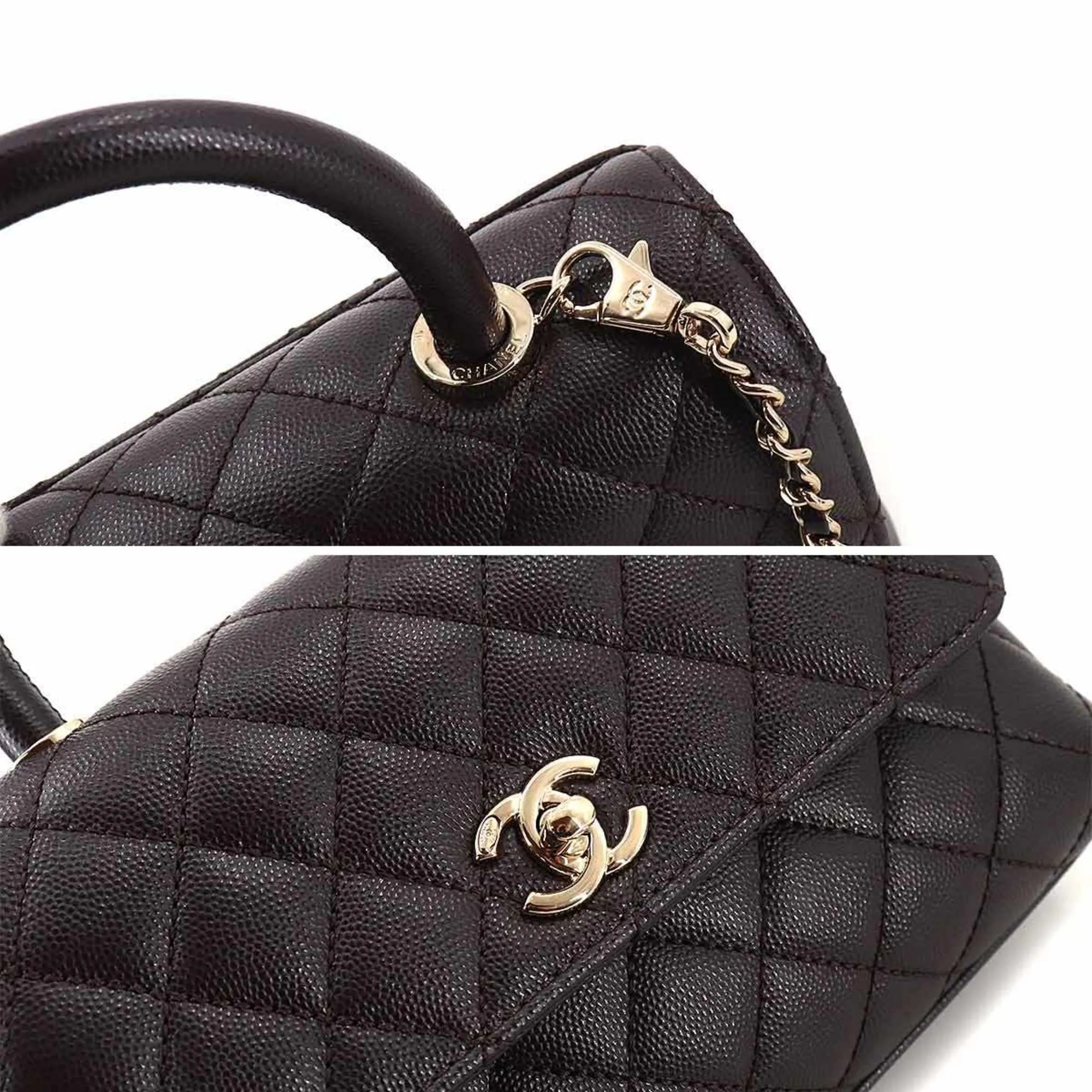 Chanel Coco Handle Matelasse 2way Hand Shoulder Bag Caviar Skin Leather Dark Brown A92990