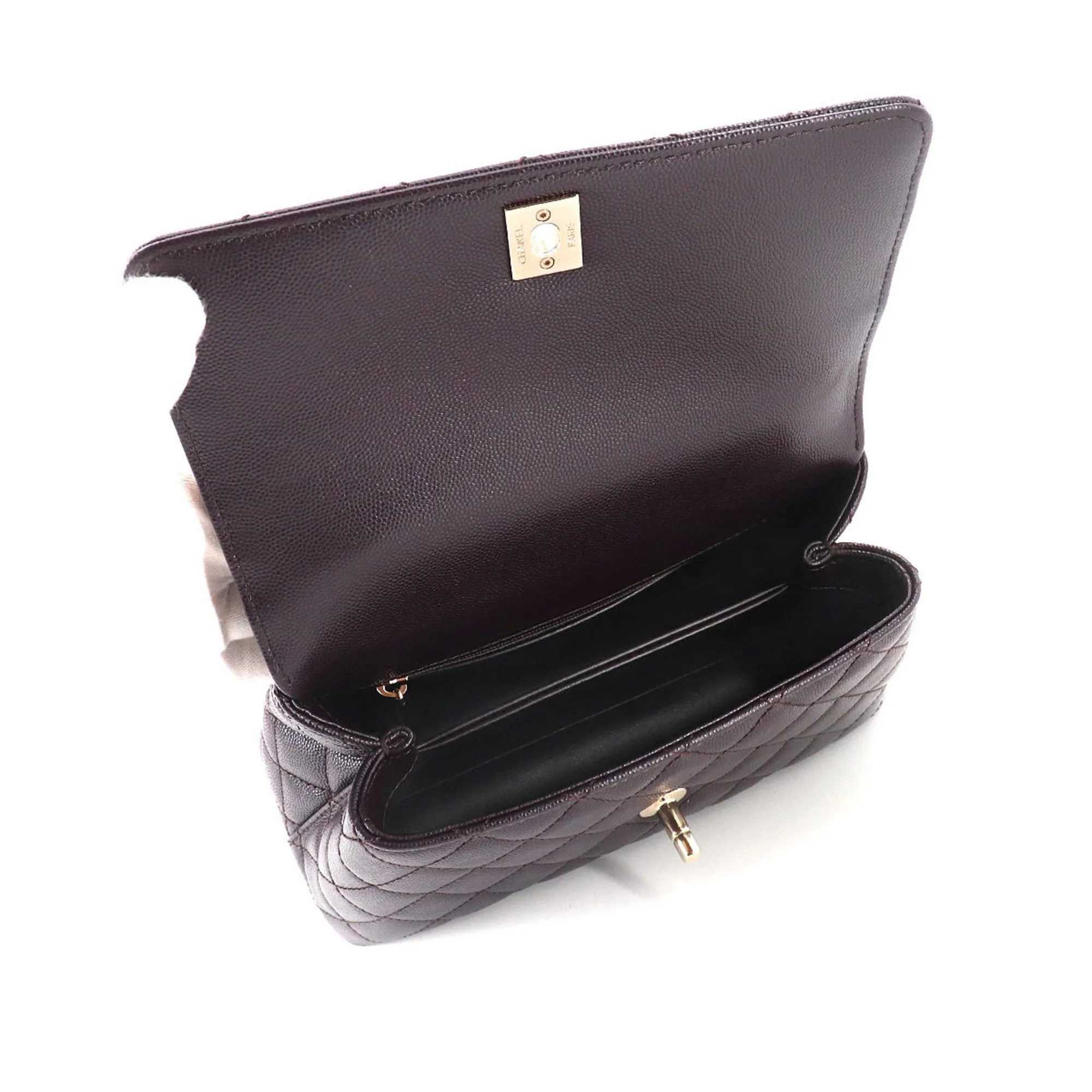 Chanel Coco Handle Matelasse 2way Hand Shoulder Bag Caviar Skin Leather Dark Brown A92990