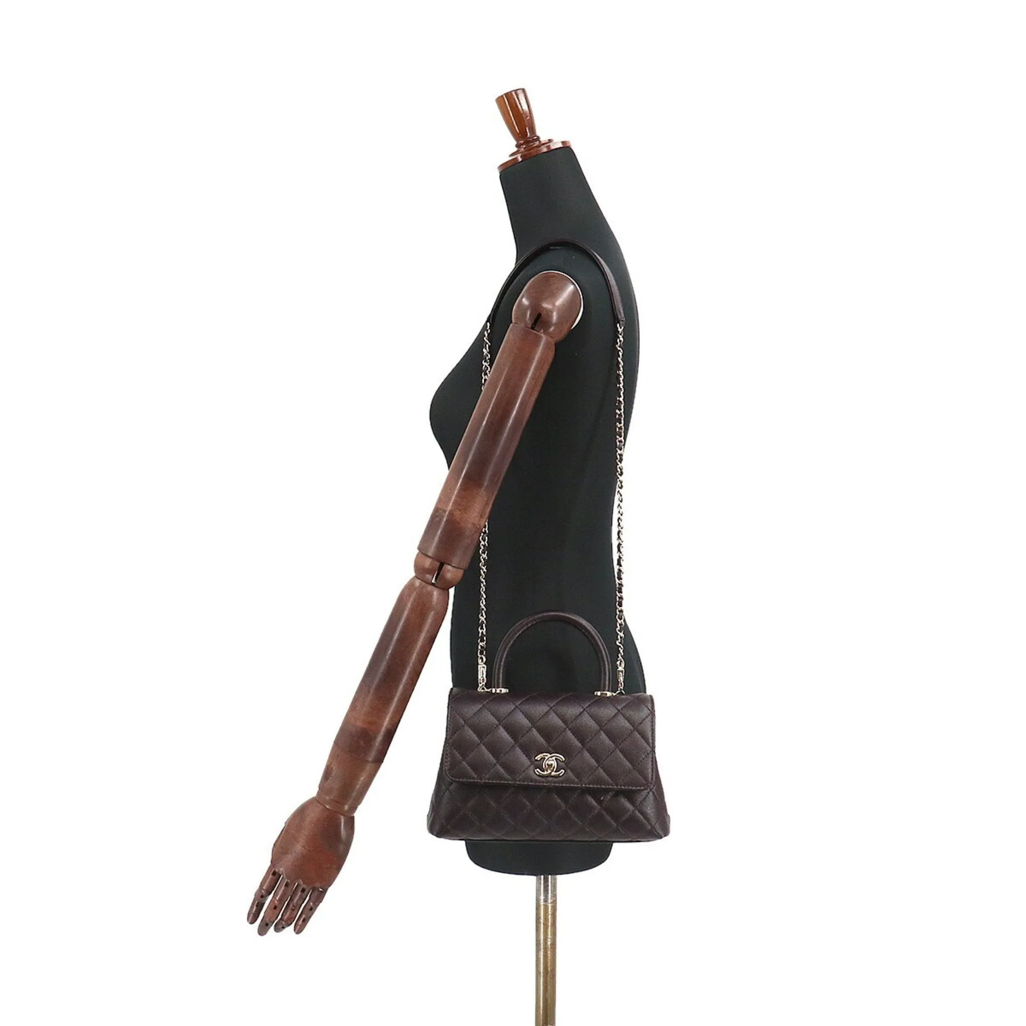 Chanel Coco Handle Matelasse 2way Hand Shoulder Bag Caviar Skin Leather Dark Brown A92990