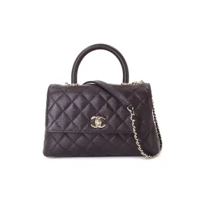 Chanel Coco Handle Matelasse 2way Hand Shoulder Bag Caviar Skin Leather Dark Brown A92990