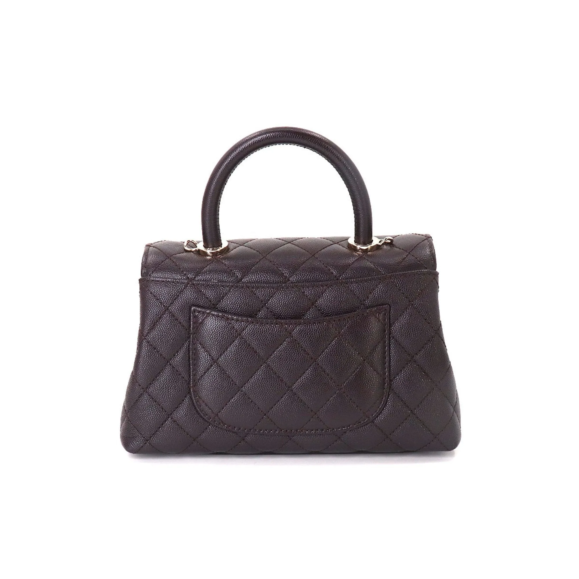Chanel Coco Handle Matelasse 2way Hand Shoulder Bag Caviar Skin Leather Dark Brown A92990
