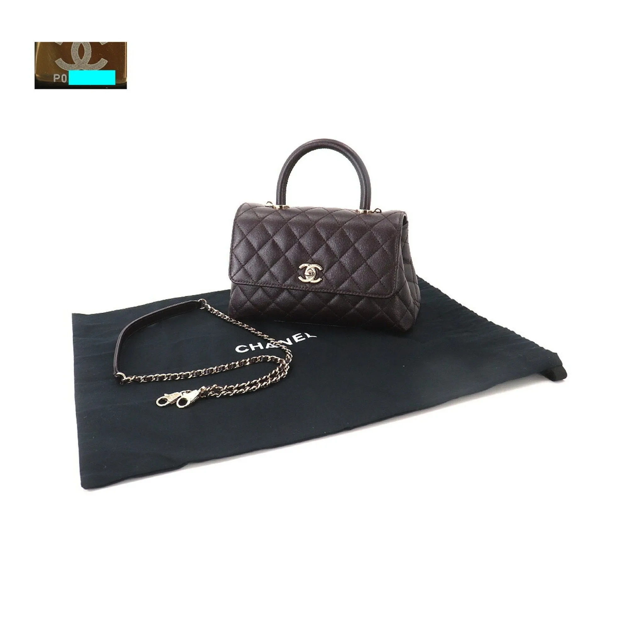 Chanel Coco Handle Matelasse 2way Hand Shoulder Bag Caviar Skin Leather Dark Brown A92990