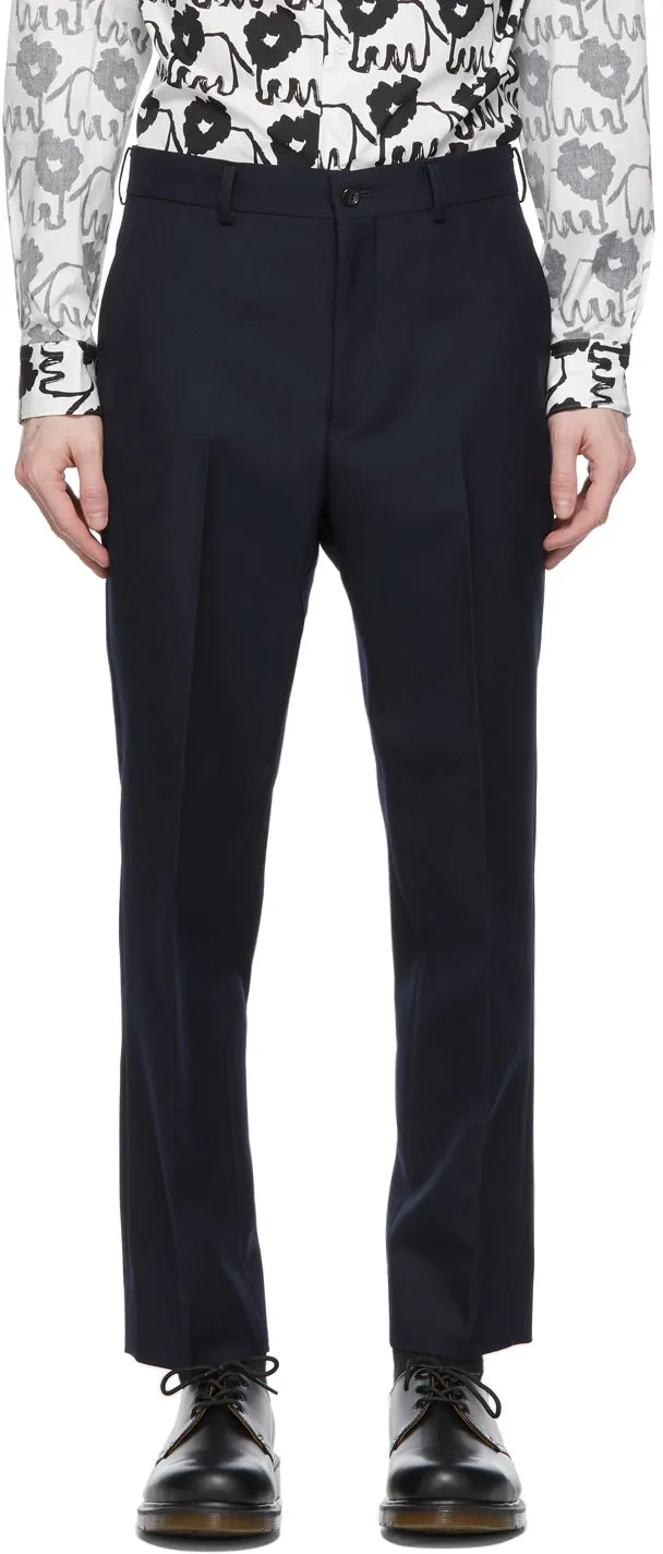 Comme des GarÃ§ons Homme Deux Navy Wool Serge Trousers