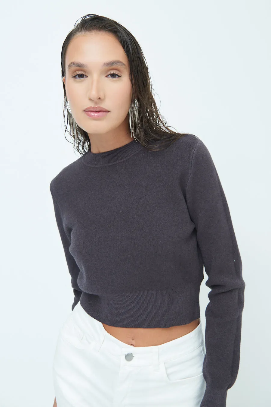 Cozy cropped long-sleeve sweater wholesale