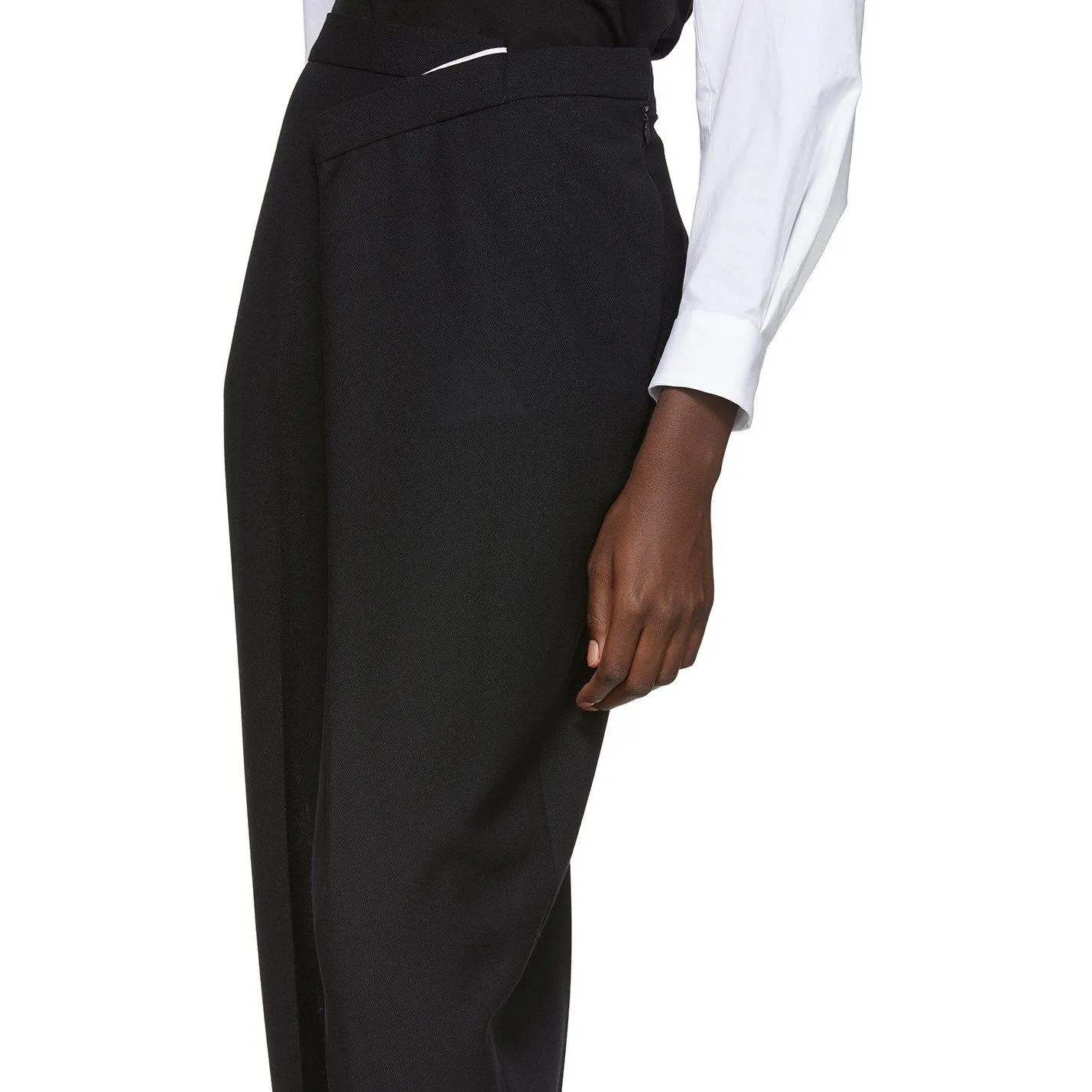 Enfold Black Wool Overlap Trousers