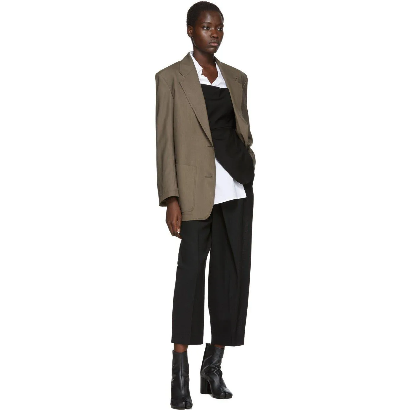 Enfold Black Wool Overlap Trousers