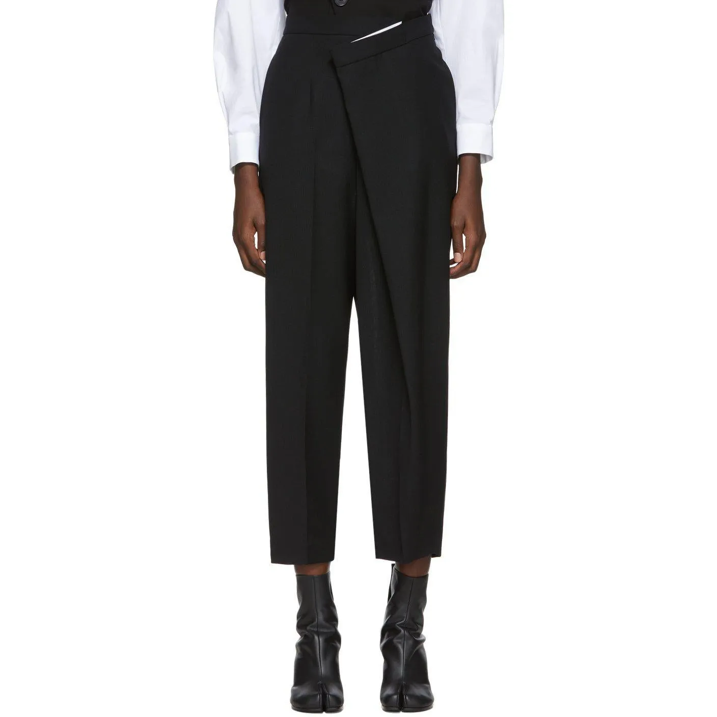 Enfold Black Wool Overlap Trousers