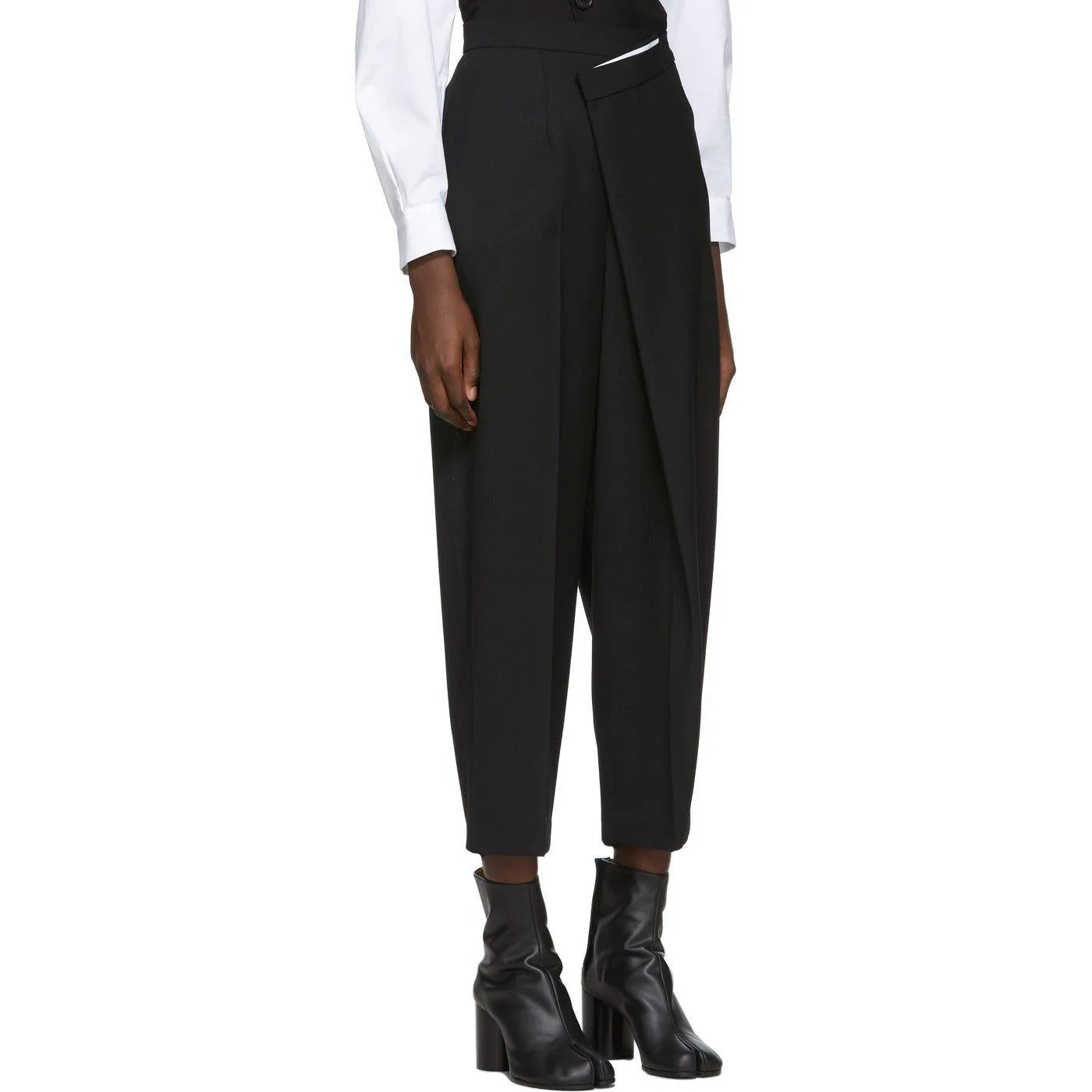 Enfold Black Wool Overlap Trousers