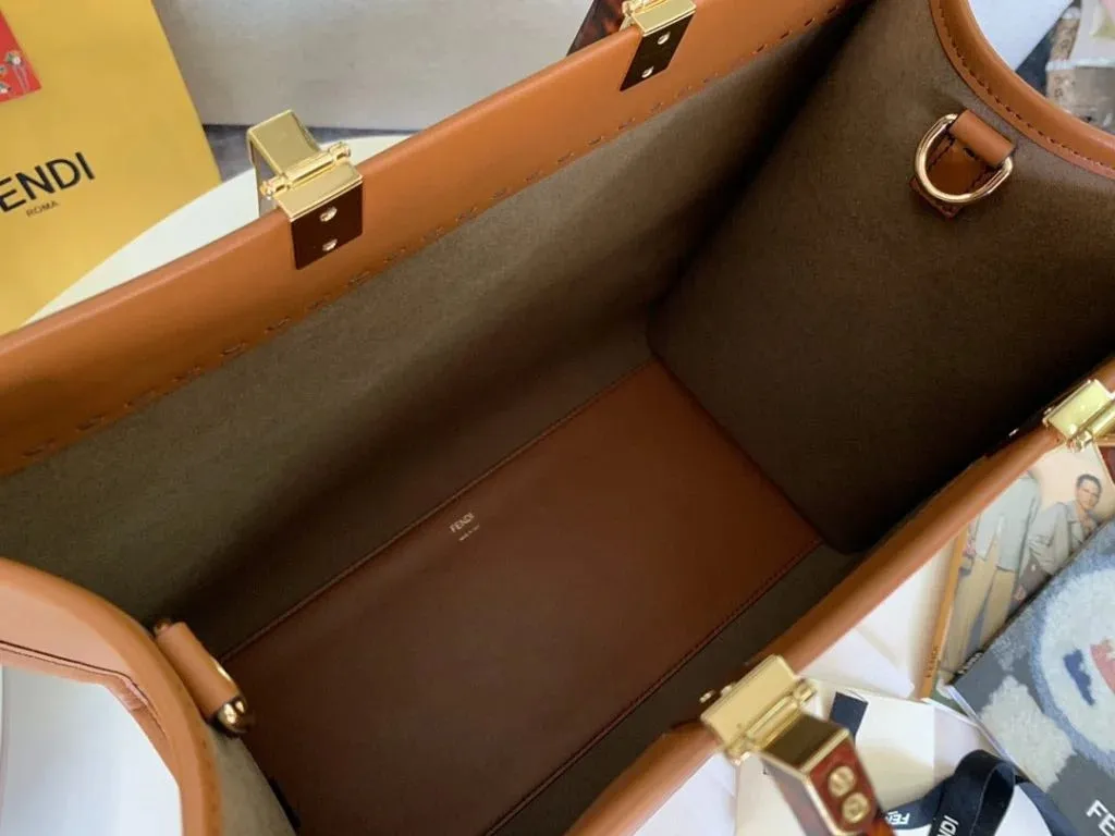 Fendi Sunshine Leather Shopper Tote Bag Brown