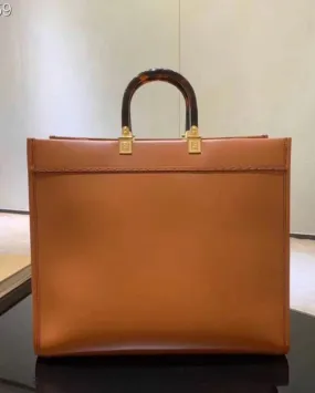 Fendi Sunshine Leather Shopper Tote Bag Brown