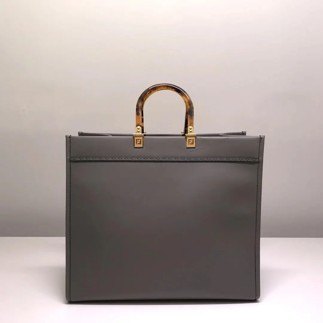 Fendi Sunshine Leather Shopper Tote Bag Gray