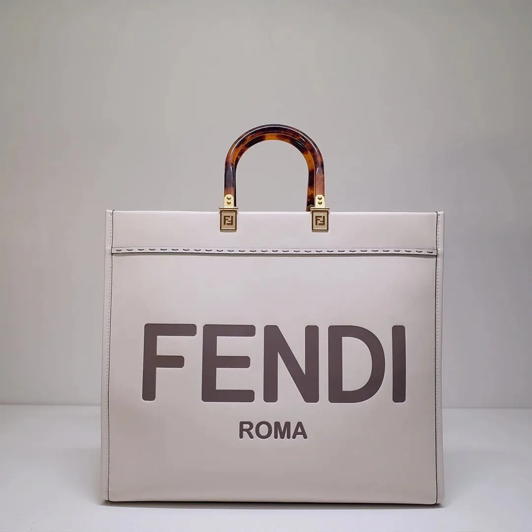 Fendi Sunshine Leather Shopper Tote Bag White